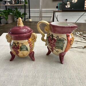 Giftcraft Elizabeth Munro's Montage Cream and Sugar Bowl w/ Lid‎ Set New